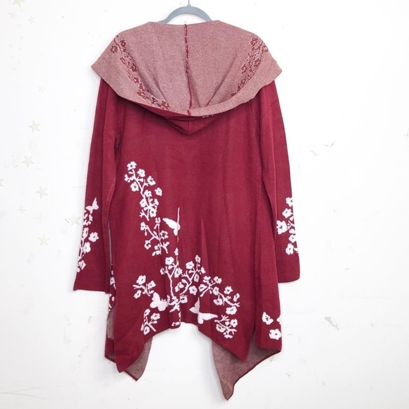 𝅺Vertigo poppy intarsia burgundy & white floral hooded cardi sweater coa… - Picture 5 of 15